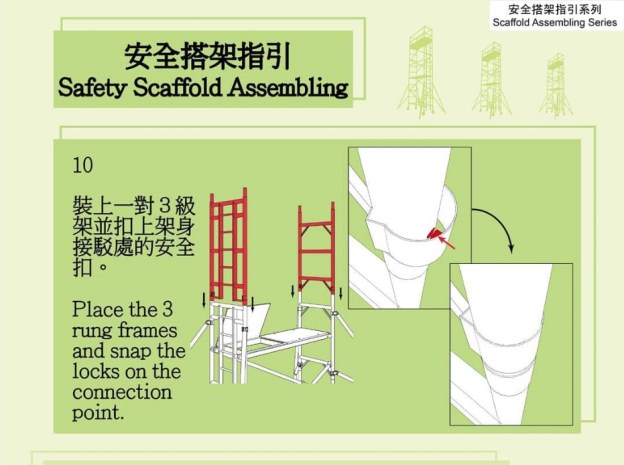 Metal Scaffold Systems Gallery (2) - Place the 3 rung frames and snap the locks on the connection point.